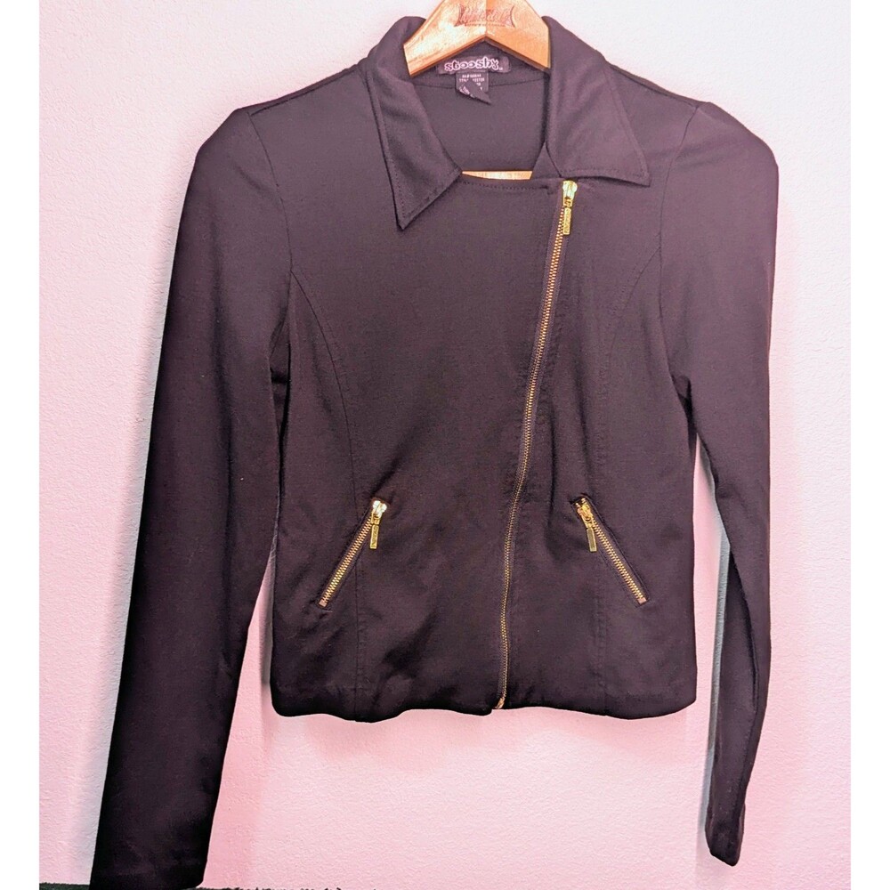 Stooshy Women's Size M Medium Zip Jacket Black Y2K Retro (535)